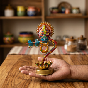 Handmade Iron Krishna <b>Tealight</b> Holder Decorative Candle <b>Lantern</b> for Home Meditation Diwali Table Decor - Product Image 3