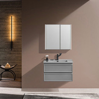 Meuble-lavabo mural gris en alliage d'aluminium avec vasque en pierre frittée et miroir LED pour hôtel