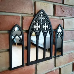 一套3个哥特式镜子大教堂拱形窗户哥特式装饰拱形镜子