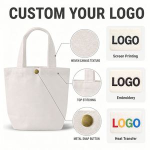 Embroidery Logo Cotton Canvas <b>Bag</b> Reusable Mini Shopping <b>Tote</b> <b>Bag</b> With Metal Button Portable Hand <b>Lunch</b> <b>Bag</b> for Textile Packing - Product Image 3