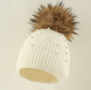 Chapeau boule en fourrure naturelle pour femme Cachemire de haute qualité avec incrustation de perles Chapeau chaud <span class=keywords><strong>sans</strong></span> bord <span class=keywords><strong>Pompon</strong></span> Chapeau - Product Image 4