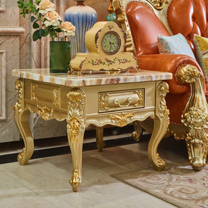 Mesa Auxiliar Cuadrada de Mármol Estilo Europeo, Mesa Lateral de Madera Maciza Tallada, Mesa de Esquina para Sala de Estar, Mesa Telefónica Cuadrada - Product Image 1