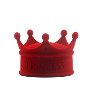 Custom Logo Red Flocking Ring Packaging Crown Shape Jewelry Gift Box Pretty Princess Logo Pendant Case