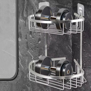 Étagère d'angle de douche en aluminium antirouille à 2 niveaux, sans perçage, murale, pour articles de toilette, shampoing et savon - Product Image 3
