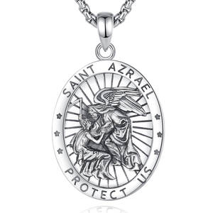 Collar con colgante de energía de moda Saint <span class=keywords><strong>Azrael</strong></span> sin deslustre de resina cristiana de fe religiosa de joyería fina de Plata de Ley 925 para hombre - Product Image 1