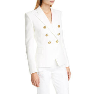 Top qualité blanc Blazer femmes mince élégant Blazers veste femmes ajustement Glod boutons Double boutonnage Blazer Femme - Product Image 1