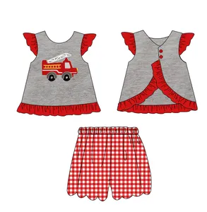 Hochwertiges individuelles Logo Baumwolle Applikation Kurzarm-Hose Sommer Jungenkleidung Outfit-Set