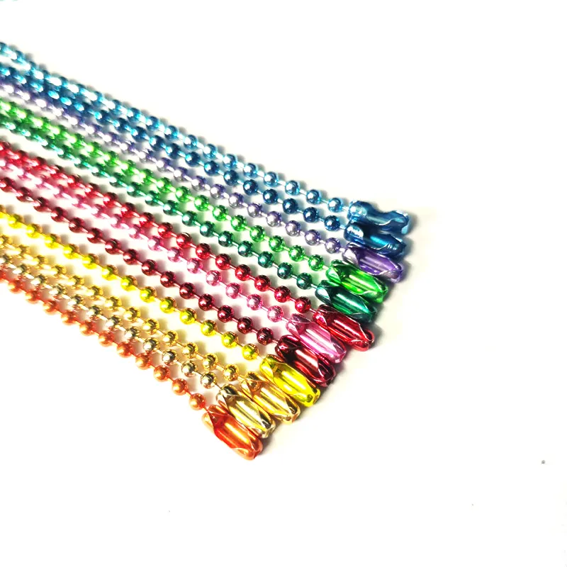 100 unids/bolsa 2,4mm diámetro Color electroforesis Cadena de bolas de acero collar cierre joyería cuerda cadenas listado cuerda longitud 11cm