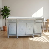 Buffet en bois massif avec miroir pour salon ou chambre, avec 4 portes et 3 tiroirs, en or ou en argent