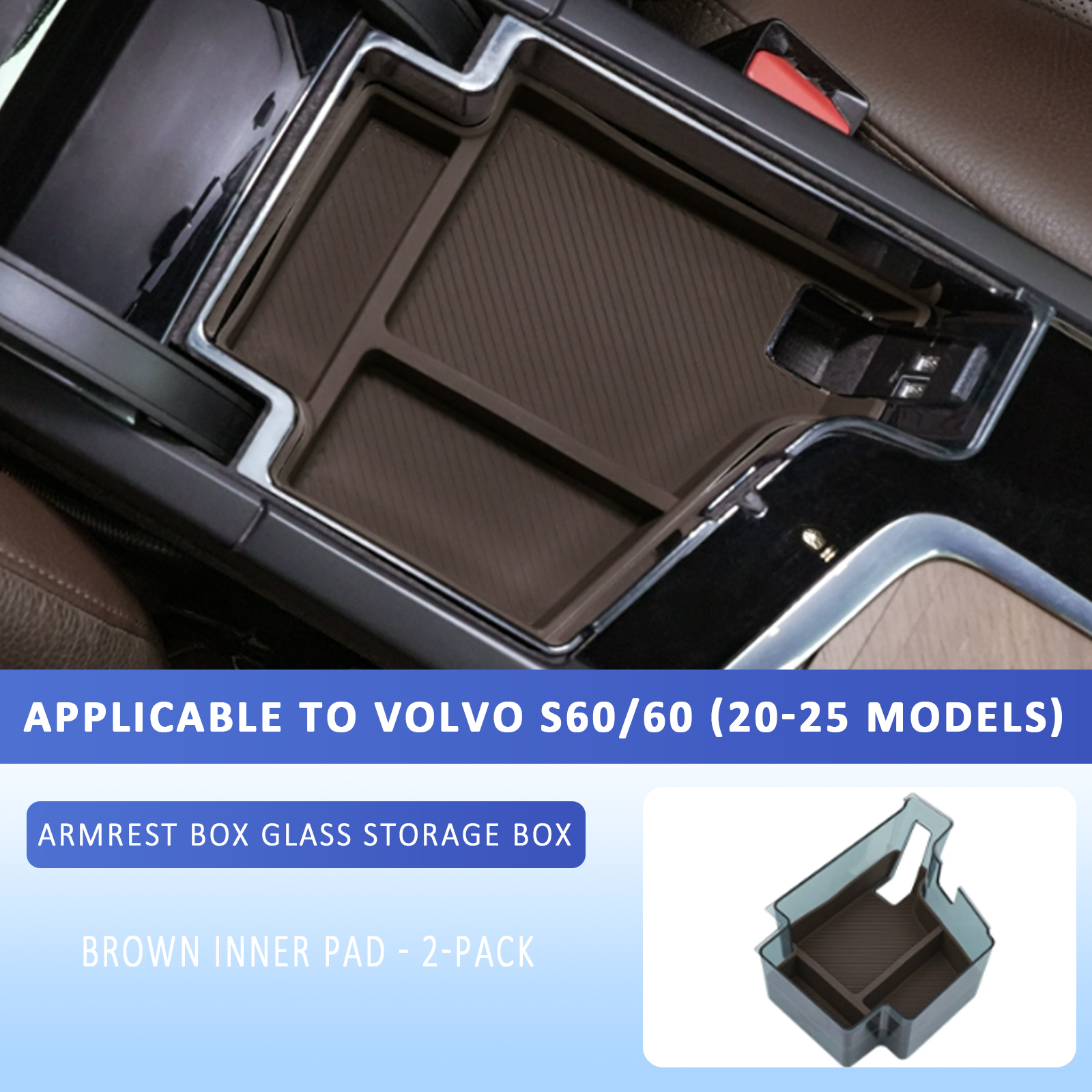 Caja de Almacenamiento de Cristal para Reposabrazos S60/V60 (20-26) - Marrón
