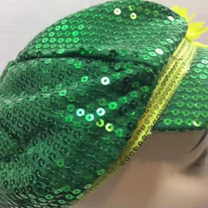 HLC personnalisé Unique irlandais St Patricks Day casquette de camionneur paillettes grande fleur d'or vert avec diamant paillettes béret décoration de fête - Product Image 6