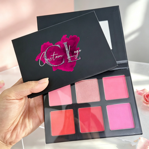 Palette de fard à joues 6 couleurs en gros pour le visage, maquillage compact naturel, poudre pressée pigmentée noire <span class=keywords><strong>et</strong></span> <span class=keywords><strong>rose</strong></span>, marque privée - Product Image 1