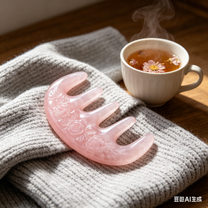 Peine manual multifuncional 2 en 1 para masaje del cuero cabelludo con resina refrescante Meridian y jade para el cuidado del cabello. - Product Image 4