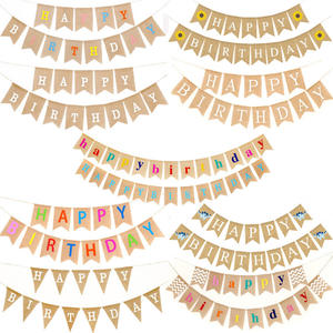 <span class=keywords><strong>Guirlande</strong></span> de drapeaux vintage joyeux anniversaire en toile de jute pour décorations de fête Diwali Bannière Décorations suspendues - Product Image 1