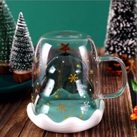 Tasse à café boule à neige 300ml coffret cadeau joyeux Noël avec tasse en verre Santa Tree Design Double paroi 3D tasses cuillère fabriqué nouveau
