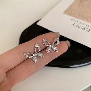 Hot Sale Summer S925 Silver Needle Earrings Simple Sweet Hollow Butterfly Stud Earrings Gifts for Women