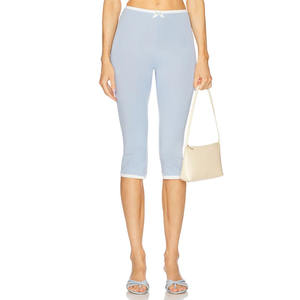 <span class=keywords><strong>Pantaloni</strong></span> da <span class=keywords><strong>donna</strong></span> Casual elasticizzati in vita stretti in cotone Capri con fiocco a contrasto di colore a gamba larga autunno traspirante <span class=keywords><strong>pantaloni</strong></span> larghi - Product Image 1