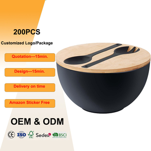 <span class=keywords><strong>ชาม</strong></span>สลัดทรงกลมรักษ์โลกสำหรับพาสต้า ผลไม้ ผัก ข้าวโพดคั่ว ฝาไม้ไผ่ <span class=keywords><strong>ชาม</strong></span>ไฟเบอร์ขนาด 10 นิ้ว พร้อมช้อนส้อมในฝา - Product Image 1