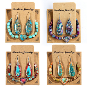 Regalo de San Valentín para mi madrina amor corazón multicolor cuadrado emperador Piedra cuenta pulsera elástica lágrima colgante pendiente conjunto - Product Image 1