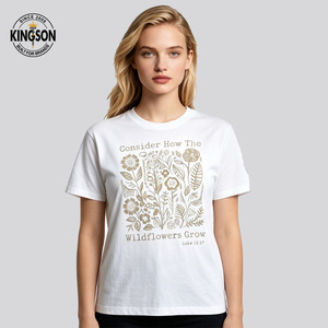 <span class=keywords><strong>T</strong></span>-shirts pour femmes en coton 100% avec impression HD personnalisée, non transparents, blancs, 210 grammes, manches courtes, mode américaine, <span class=keywords><strong>t</strong></span>-shirts pour femmes - Product Image 1