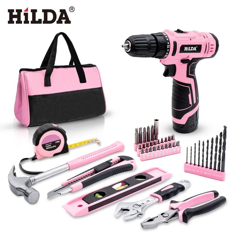 Pink women Portable 12V P Cordless Power Drill Machine Drill Set with Battery Powertools Electric Drills