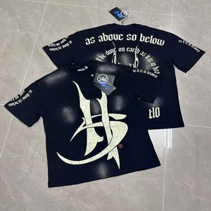 Camiseta de Manga Corta Unisex, Estilo Americano, con Estampado de Letras, de Algodón, <span class=keywords><strong>Vintage</strong></span>, Lavada, Desgastada, de Corte Holgado - Product Image 5