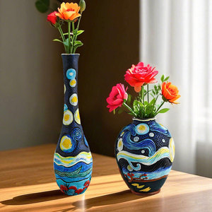 Vases en résine inspirés de la Nuit étoilée de Van Gogh, <span class=keywords><strong>vase</strong></span> de table moderne et écologique pour la décoration de la maison - Product Image 4
