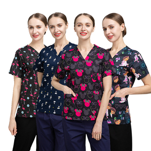 Top di alta qualità con stampa animalier multicolore Scrub Top Scrub uniformi set Scrub <span class=keywords><strong>medici</strong></span> Scrub <span class=keywords><strong>medici</strong></span> uniforme infermiera <span class=keywords><strong>lavoro</strong></span> di laboratorio - Product Image 3