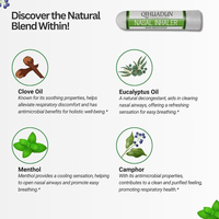 Inhalateur Nasal Naturel de Qualité Supérieure, Non Médicamenteux, Énergie Contre le Stress, Menthol, Huile de Clou de Girofle, Huile d'Eucalyptus & Camphre, 1,5 ml
