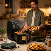 Friteuse à air numérique Anbolife 6L avec fenêtre visible, 1700W, contrôle tactile, 9 programmes prédéfinis, 8 fonctions, sans huile, sans PFAS, OEM ODM