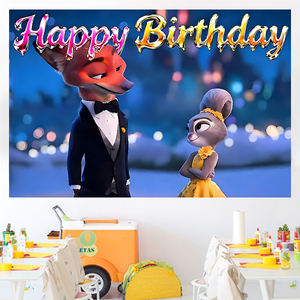 <span class=keywords><strong>Fondo</strong></span> de Fotografía con Temática de la Película Zootopia 2, Judy y Nick, para Decoración de Bodas, Fiestas de Cumpleaños - Product Image 2