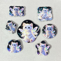 Colgante de acrílico de doble cara con relieve de cielo estrellado, elfo y alas coloridas, gatito blanco, abalorio, accesorios surtidos para joyería DIY hecha a mano