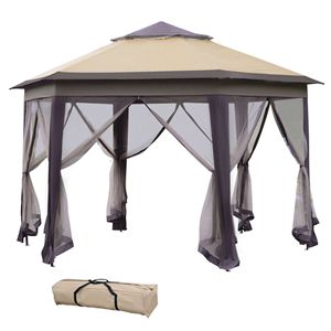 Gazebo de 13' x 13', Toldo Hexagonal con 6 Redes de Malla con Cierre, Carpa para Eventos con Estructura de Acero Resistente para Patio - Product Image 1