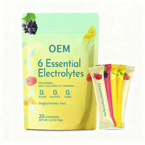 Paquetes de Bebida Electrolítica en Polvo de Marca Privada/OEM |   Sin Azúcar 0 Calorías |   6 Electrolitos + Vitamina C |   5 Sabores |   20 Palitos - Product Image 1