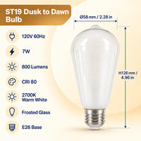 Ampoule LED ST19 blanc chaud, du crépuscule à l'aube, 7W 800LM E26, verre dépoli, avec capteur automatique, pour porche, garage, extérieur, UL CUL