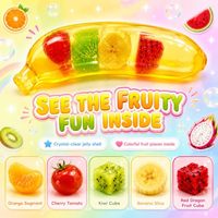 Transparante bananen squishy toy, kleurrijke fruitgevulde knijp stressverlichtende fidget toy