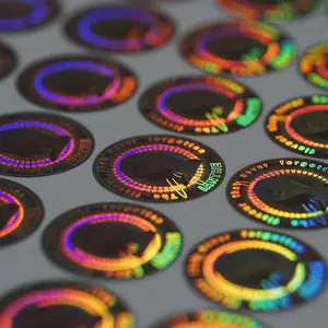 Impressão de logotipo auto-adesiva personalizada Anti-faking Rainbow Security Label Laser Silver Circle Selo de segurança 3D Holograma Foil Adesivos