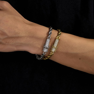 Pulsera Estilo Hiphop para Discoteca, Cadena Trenzada de Moissanita Chapada en Oro, Joyería de Cuerda Trenzada al por Mayor - Product Image 4