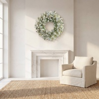 Guirlande de verdure artificielle réaliste de 40 cm avec fleurs blanches et feuilles d'oreilles de mouton pour la décoration de mariage et de la maison