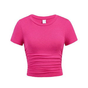 T-shirt court en coton épais à col rond, texture vintage douce, essentiel pour l'été, grandes tailles et tailles extra-larges - Product Image 1