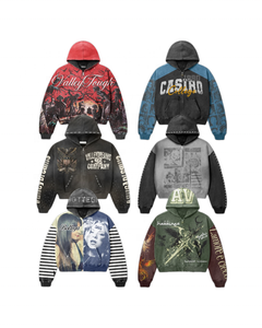 Sweat-shirt à capuche personnalisé en coton pur, style rétro délavé, imprimé DTG, avec fermeture éclair et strass, style streetwear américain - Product Image 4