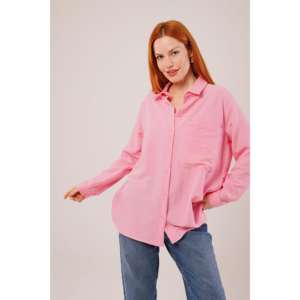 Chemise rose ample en gros pour femmes, taille XL, style vintage, bouton, décontractée, satin de soie, tricotée, denim longue pour l'automne, fête - Product Image 6