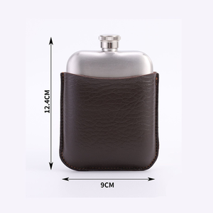 Flasque de luxe en acier inoxydable 6oz pour l'extérieur, pochette en cuir brun noir, logo personnalisé, boîte d'emballage au design mignon pour cadeau de vin alcoolisé - Product Image 4