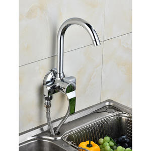 Robinet de cuisine tout en cuivre à poignée unique, double trou, montage en surface, rotatif, pour évier à légumes, eau chaude et froide - Product Image 1