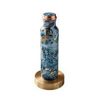 Bouteille d'eau isotherme moderne à motif marbre bleu, double paroi, 17 cm, portable pour la randonnée en extérieur