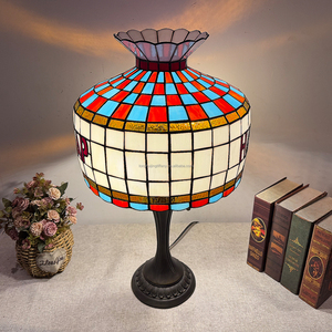 14 Inch HAP Letter Stained Glass <b>Table</b> Lamp Tiffany Hand Soldered Glass Shade Vintage Pull Chain Desk Lamp E26 E27 for Bedroom <b>C</b> - Product Image 5