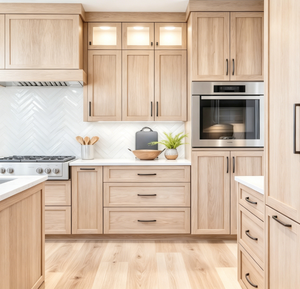 Armoires de <span class=keywords><strong>cuisine</strong></span> en chêne naturel haut de gamme sur mesure avec charnières à fermeture amortie et placard intégré avec <span class=keywords><strong>four</strong></span> - Product Image 1