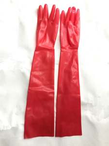 Guanti Unisex in lattice di gomma nera modellata lunghezza spalla in lattice guanti unisex neri lunghi Fetish - Product Image 4