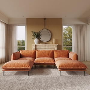 VOXHOME <span class=keywords><strong>muebles</strong></span> de sala de estar de <span class=keywords><strong>estilo</strong></span> <span class=keywords><strong>industrial</strong></span> <span class=keywords><strong>moderno</strong></span> en forma de U L 3 4 plazas naranja terciopelo Modular sofá seccional conjunto de sofá - Product Image 2
