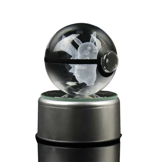 3D Laser Engraved Carved Crystal Animal Trainer Pokeball with Bulbasaur Action Figures